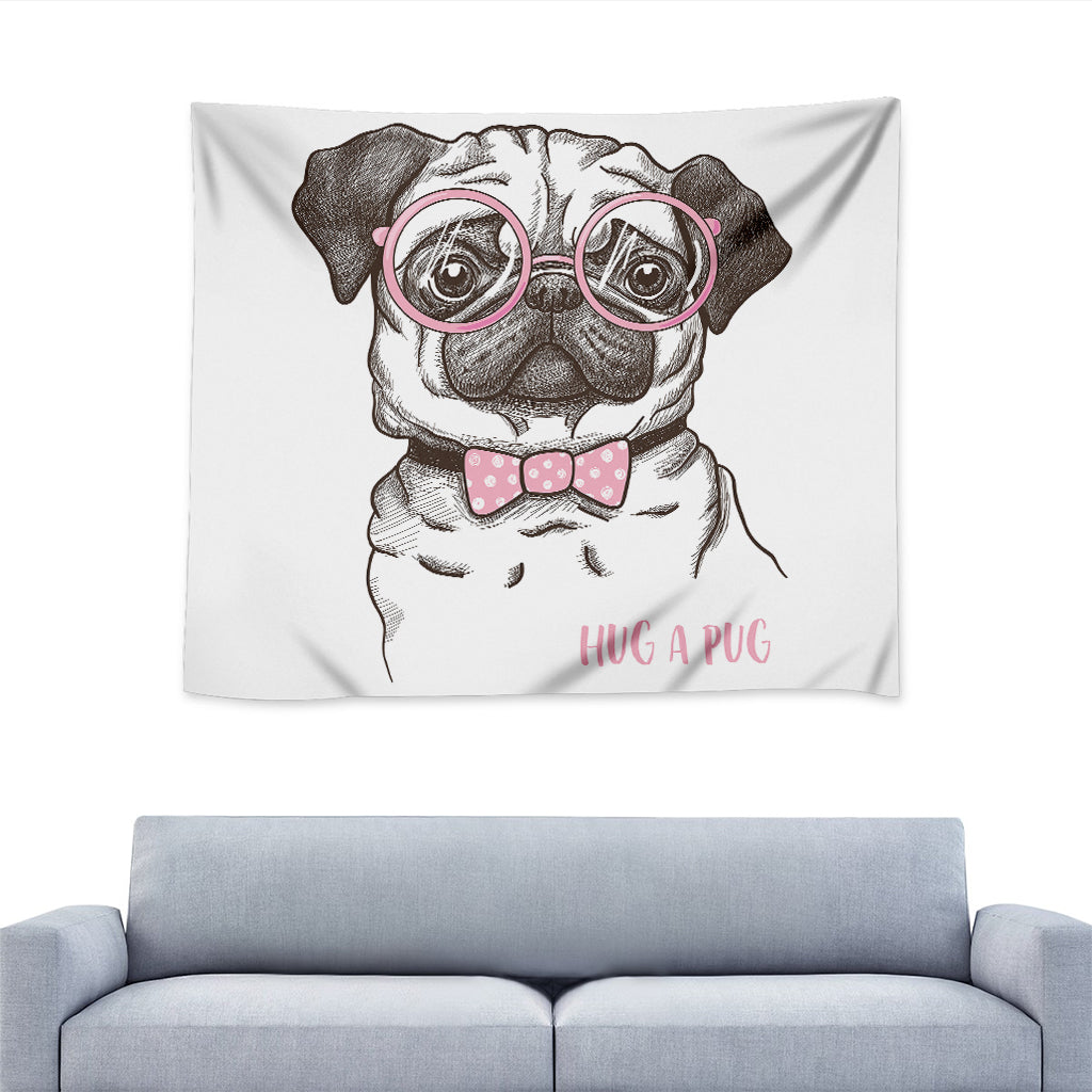 Cute Pug With Glasses Print Tapestry