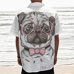 Cute Pug With Glasses Print Textured Short Sleeve Shirt