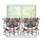 Cute Pug With Glasses Print Tier Curtains