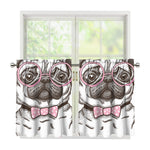 Cute Pug With Glasses Print Tier Curtains
