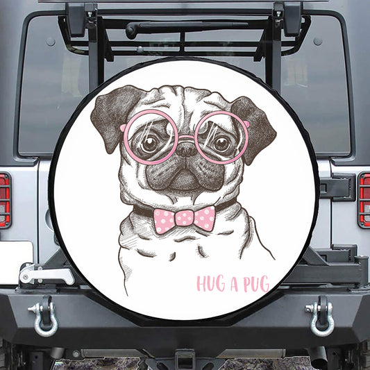 Cute Pug With Glasses Print Tire Cover