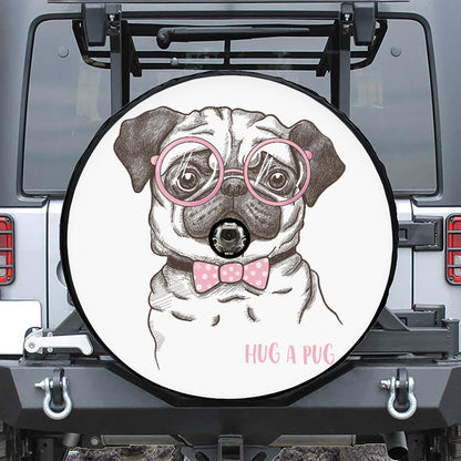 Cute Pug With Glasses Print Tire Cover With Camera Hole