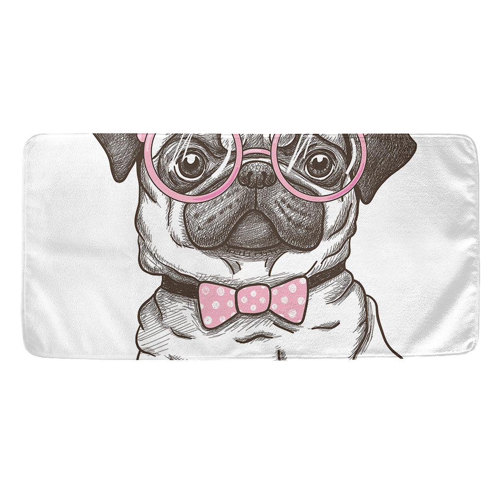 Cute Pug With Glasses Print Towel