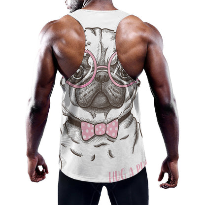 Cute Pug With Glasses Print Training Tank Top