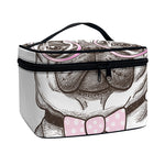 Cute Pug With Glasses Print Travel Makeup Bag