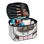 Cute Pug With Glasses Print Travel Makeup Bag