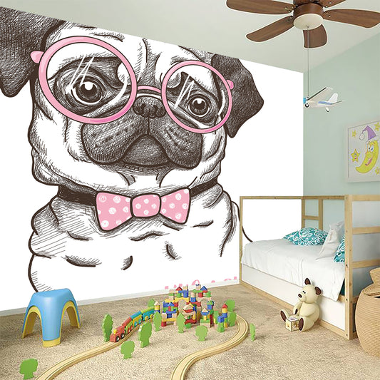 Cute Pug With Glasses Print Wall Sticker