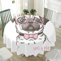 Cute Pug With Glasses Print Waterproof Round Tablecloth