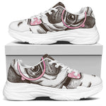 Cute Pug With Glasses Print White Chunky Shoes