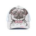Cute Pug With Glasses Print White Mesh Trucker Hat