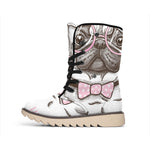 Cute Pug With Glasses Print Winter Boots