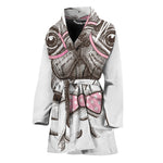 Cute Pug With Glasses Print Women's Bathrobe