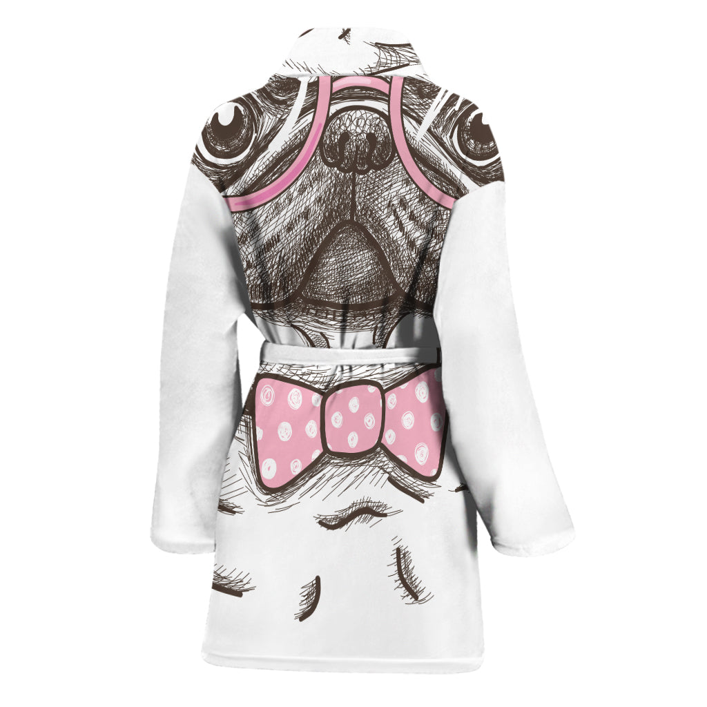 Cute Pug With Glasses Print Women's Bathrobe