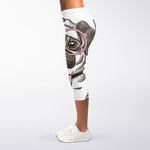 Cute Pug With Glasses Print Women's Capri Leggings