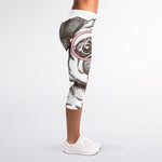 Cute Pug With Glasses Print Women's Capri Leggings