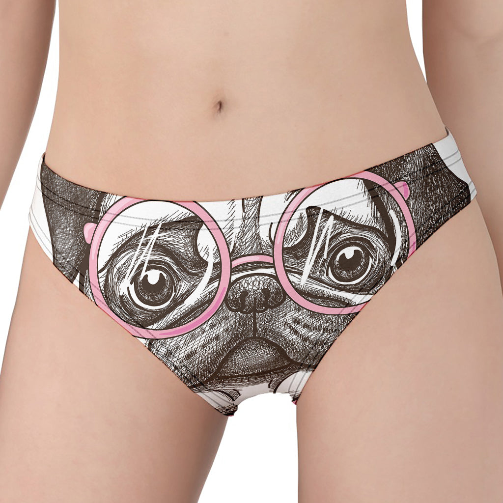 Cute Pug With Glasses Print Women's Panties