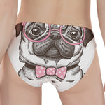 Cute Pug With Glasses Print Women's Panties