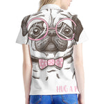 Cute Pug With Glasses Print Women's Polo Shirt