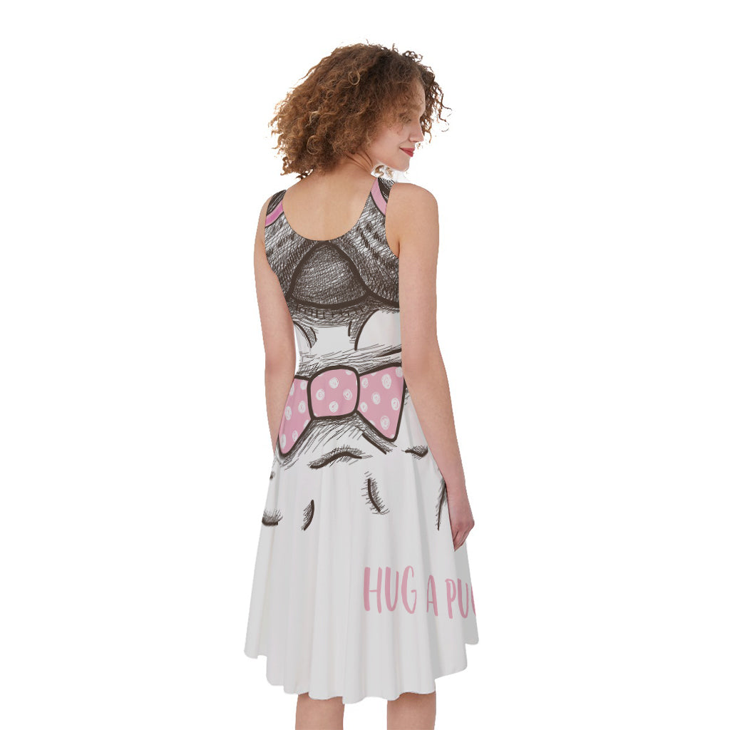 Cute Pug With Glasses Print Women's Sleeveless Dress