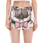 Cute Pug With Glasses Print Women's Split Running Shorts