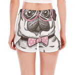 Cute Pug With Glasses Print Women's Split Running Shorts