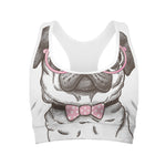 Cute Pug With Glasses Print Women's Sports Bra