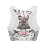 Cute Pug With Glasses Print Women's Sports Bra