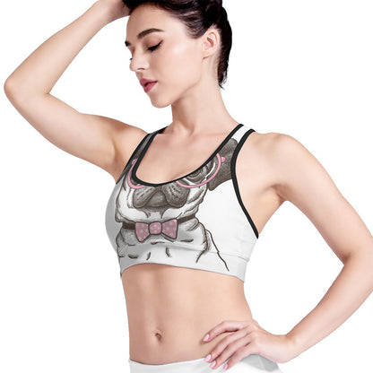 Cute Pug With Glasses Print Women's Sports Bra