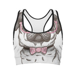Cute Pug With Glasses Print Women's Sports Bra