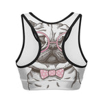 Cute Pug With Glasses Print Women's Sports Bra
