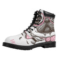 Cute Pug With Glasses Print Padded Collar Lace Up Boots