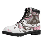Cute Pug With Glasses Print Work Boots