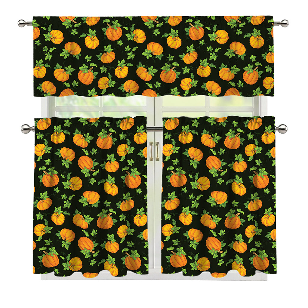Cute Pumpkin Pattern Print 3 Piece Kitchen Curtains