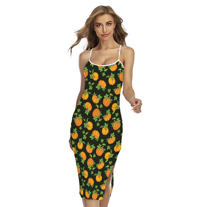 Cute Pumpkin Pattern Print Cross Back Cami Dress