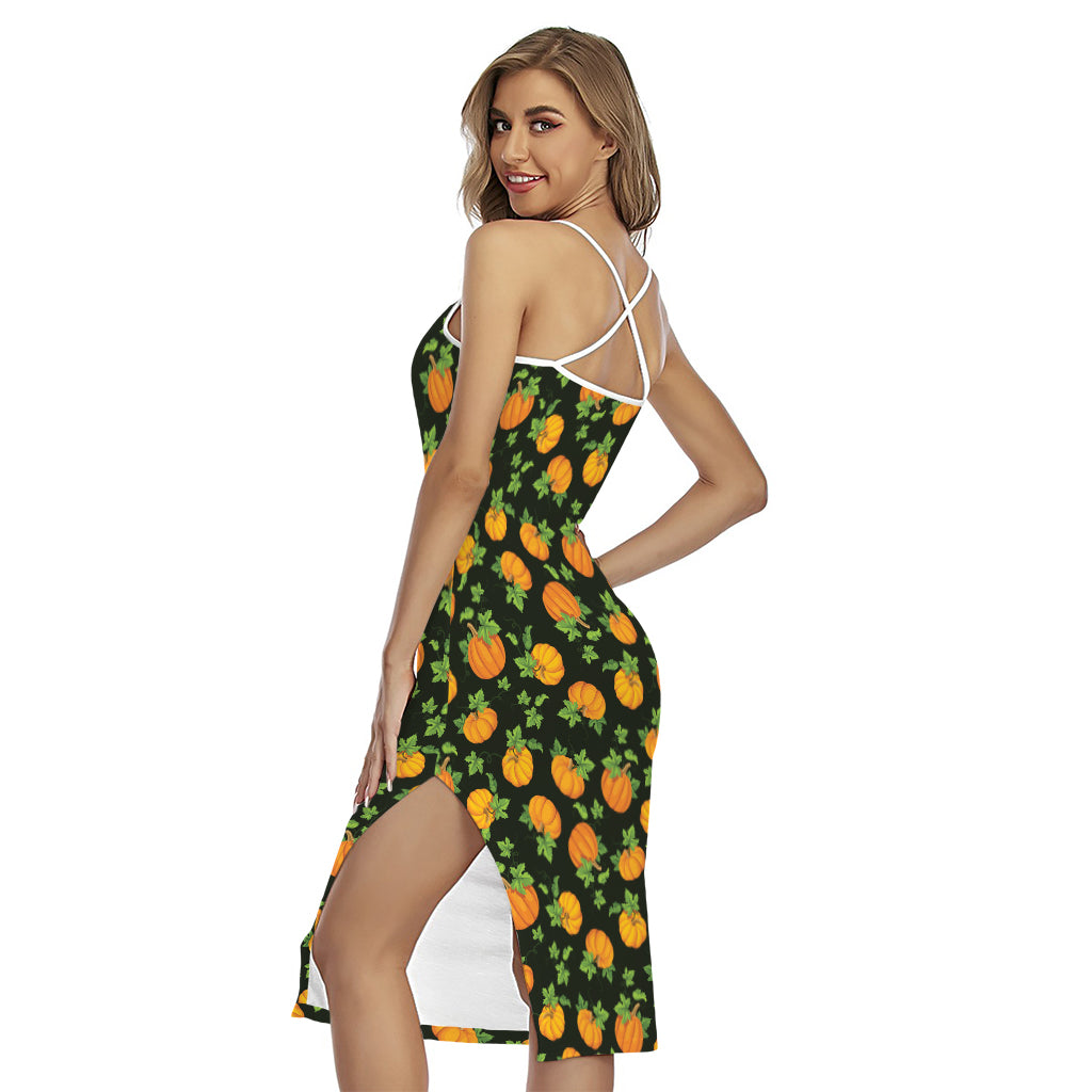 Cute Pumpkin Pattern Print Cross Back Cami Dress