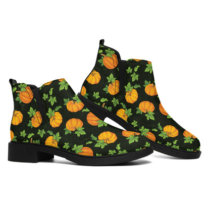 Cute Pumpkin Pattern Print Flat Ankle Boots