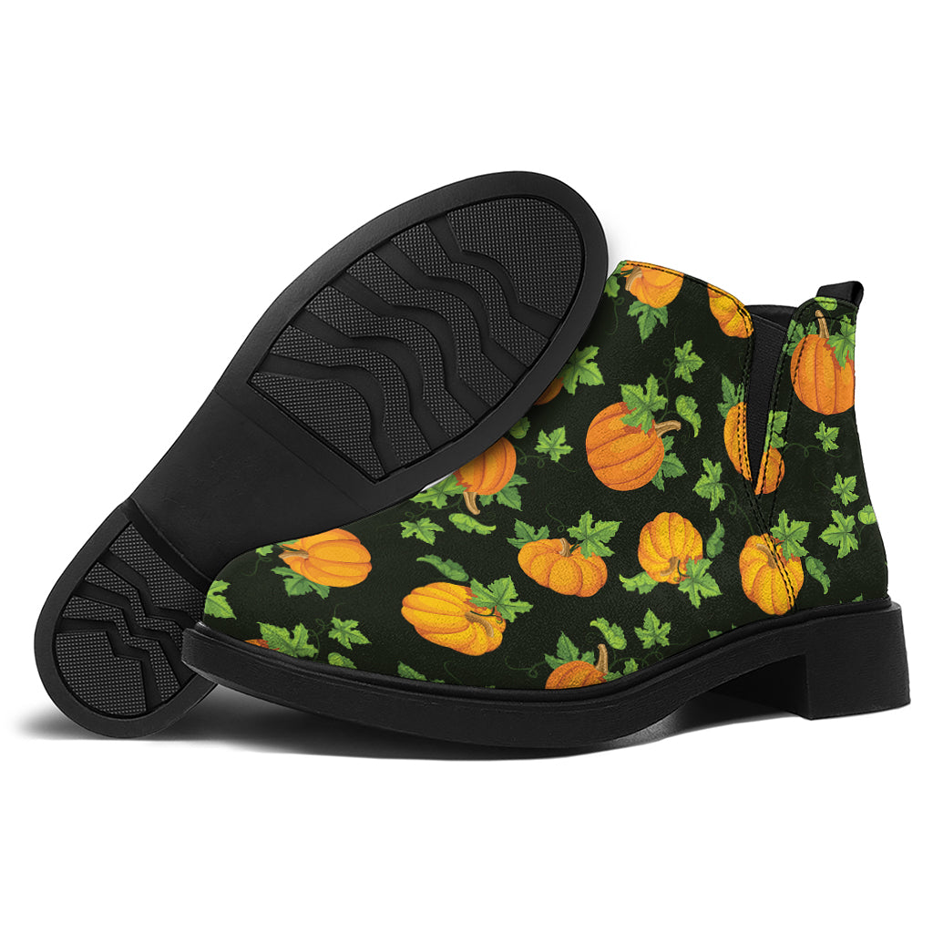 Cute Pumpkin Pattern Print Flat Ankle Boots