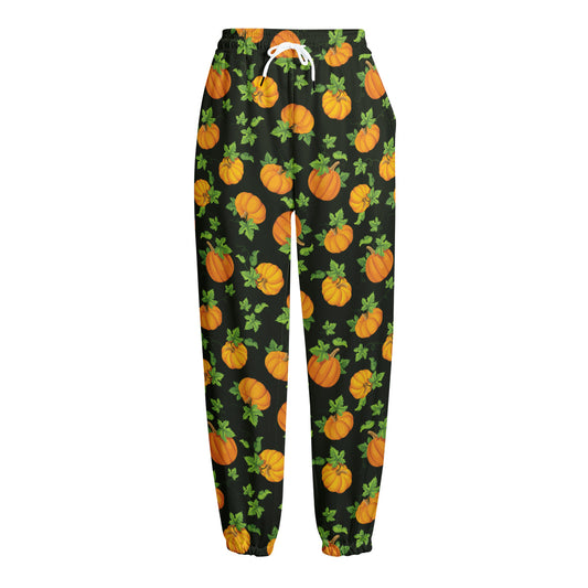 Cute Pumpkin Pattern Print Fleece Lined Knit Pants