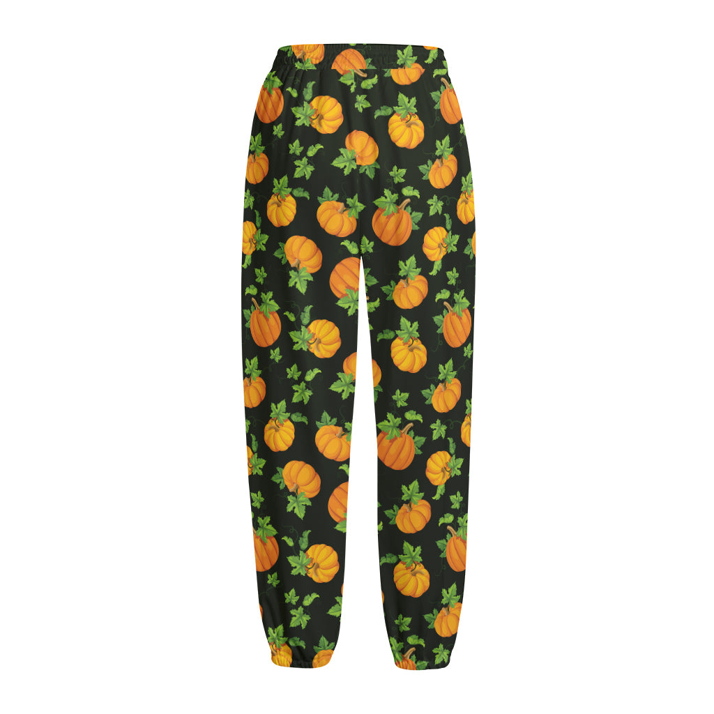 Cute Pumpkin Pattern Print Fleece Lined Knit Pants