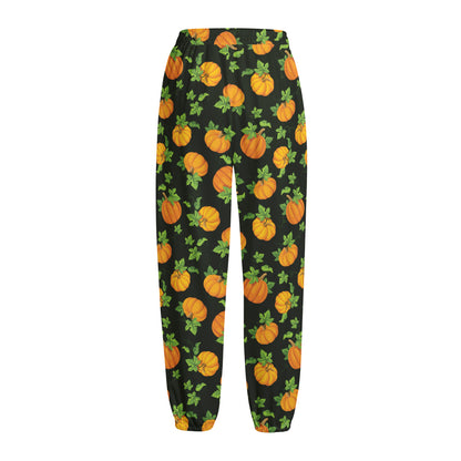 Cute Pumpkin Pattern Print Fleece Lined Knit Pants