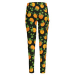 Cute Pumpkin Pattern Print High-Waisted Pocket Leggings