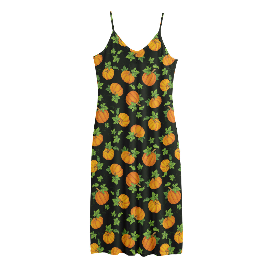 Cute Pumpkin Pattern Print Jersey Midi Cami Dress