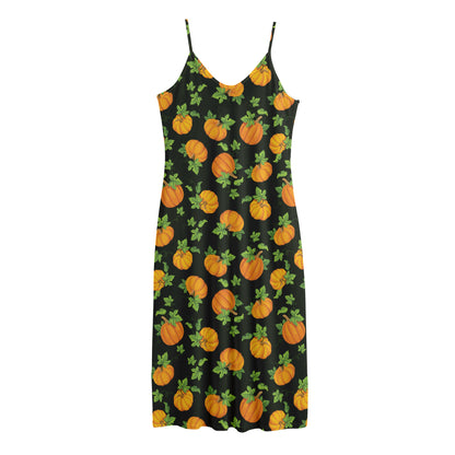 Cute Pumpkin Pattern Print Jersey Midi Cami Dress