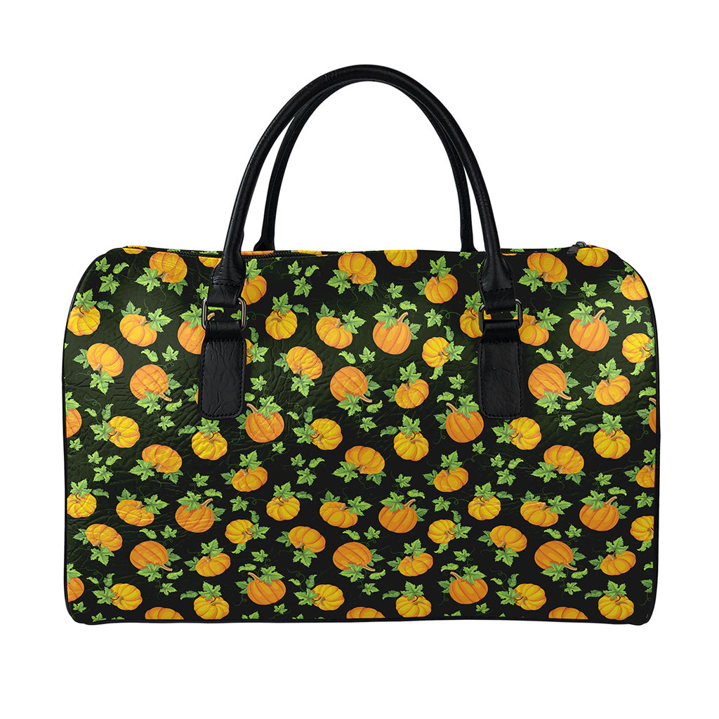 Cute Pumpkin Pattern Print Leather Duffle Bag