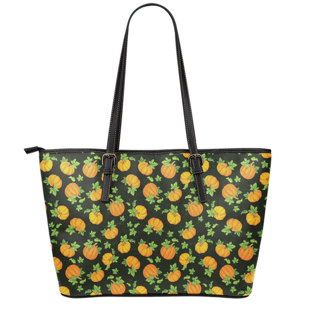 Cute Pumpkin Pattern Print Leather Tote Bag