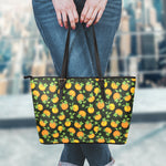 Cute Pumpkin Pattern Print Leather Tote Bag