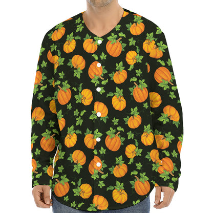 Cute Pumpkin Pattern Print Long Sleeve Baseball Jersey