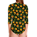 Cute Pumpkin Pattern Print Long Sleeve Swimsuit