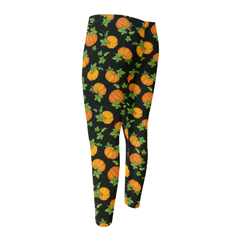 Cute Pumpkin Pattern Print Men's Compression Pants