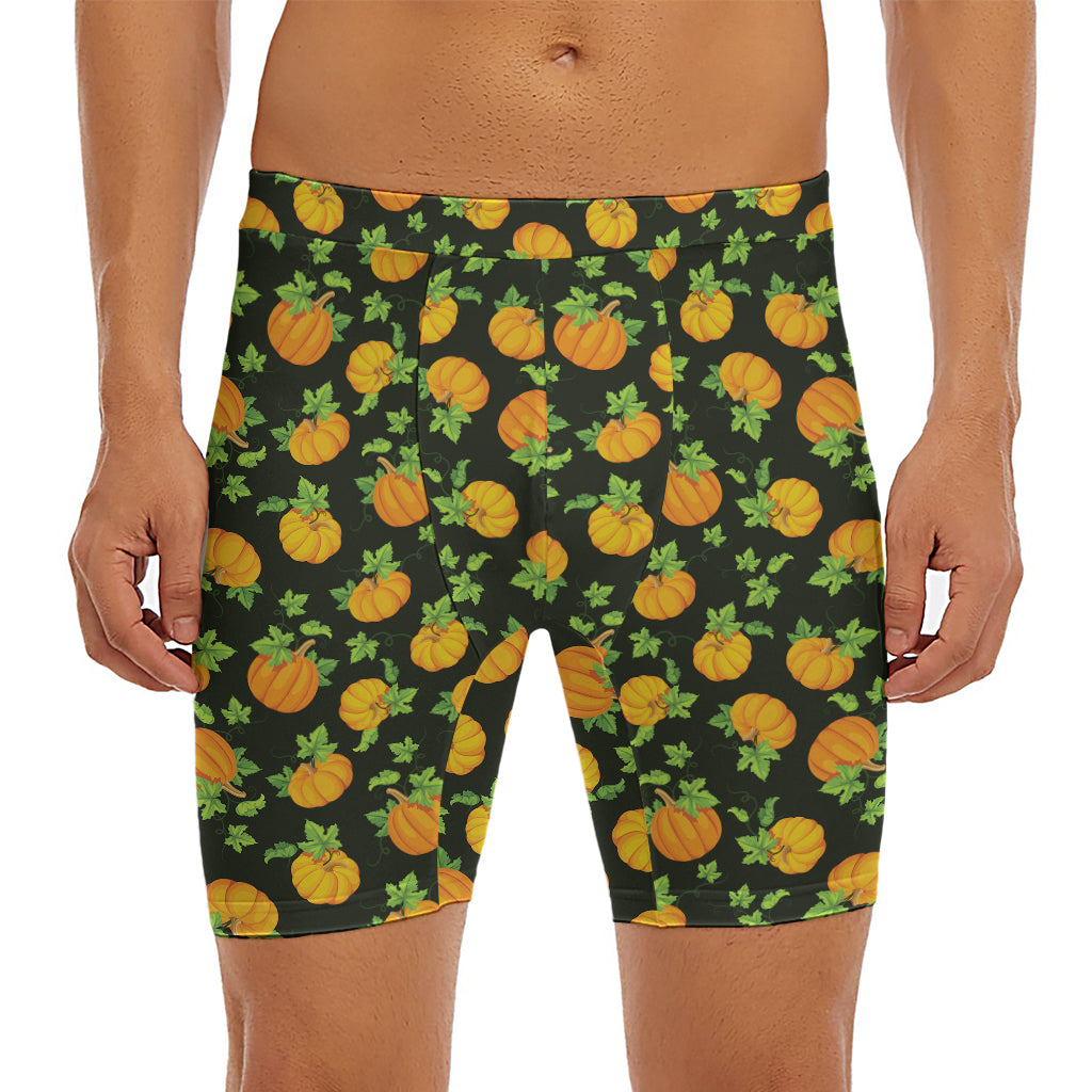 Cute Pumpkin Pattern Print Men's Long Boxer Briefs